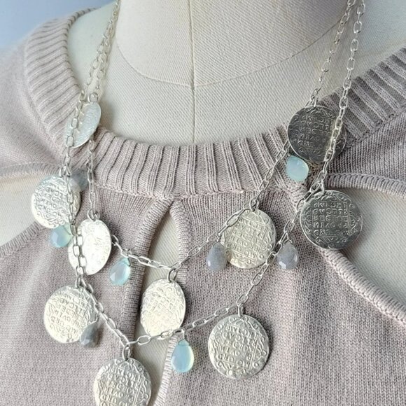 Stunning Riviera Labradorite Stella & Dot Multi Strand Greek Coin Necklace - Picture 2 of 8